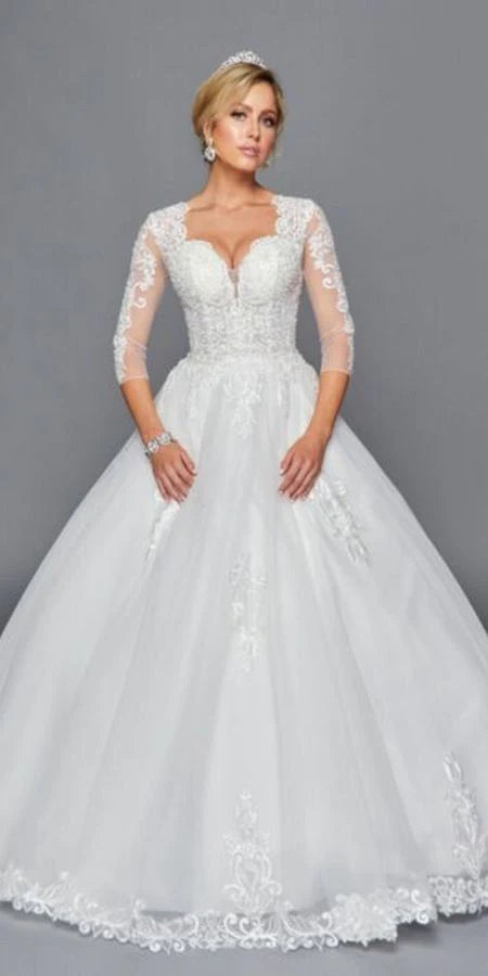 Lace Sleeve corset back wedding gown 436