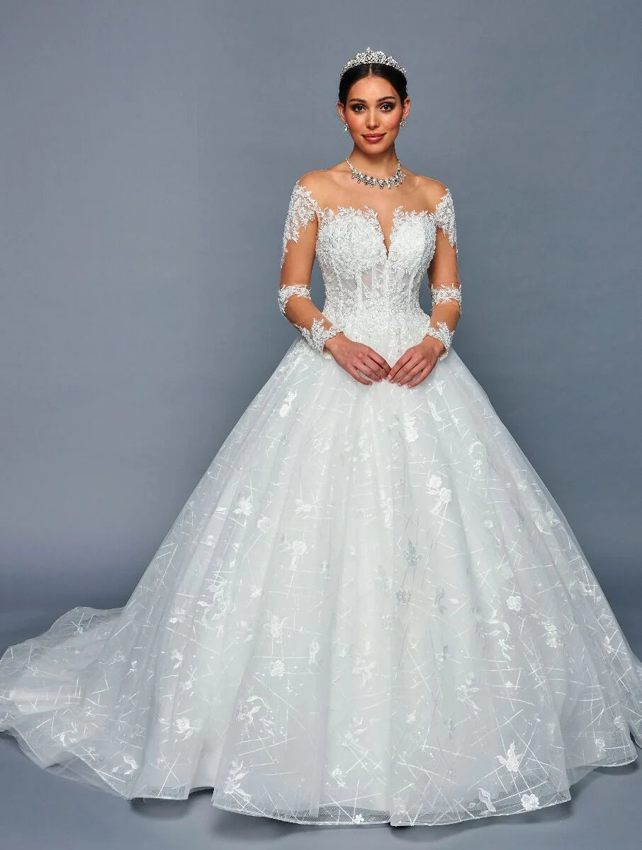 Lace Sleeve corset back wedding gown 481