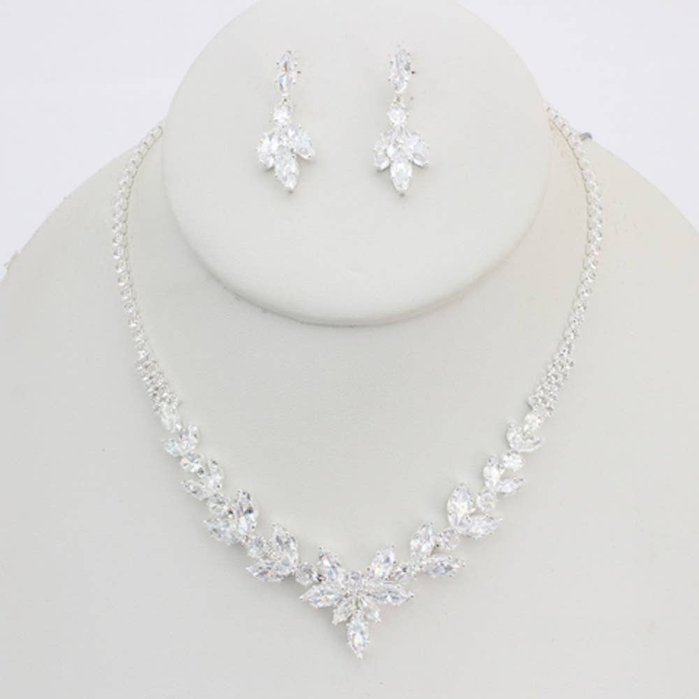 RHINESTONE DELICATE FLORAL NECKLACE EARRING SET, S 21011
