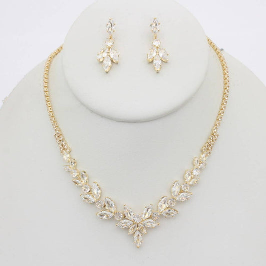 RHINESTONE DELICATE FLORAL NECKLACE EARRING SET, S 21011